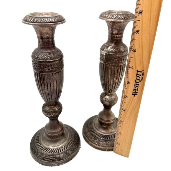 Vintage Set of 2 Silverplate Pillar Candle Sticks Made in India holders - Picture 8 of 9